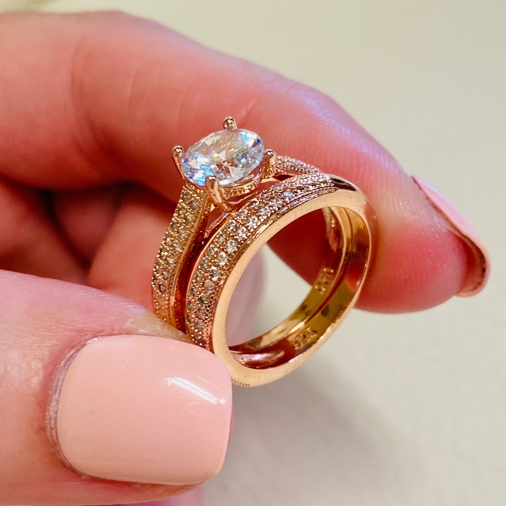 18k Rose Gold Filled Simulated Diamond Bridal Set - Picture 4 of 11